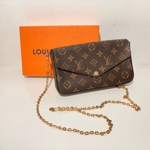 Louis Vuitton Brown Monogram Clutch with Gold Chain